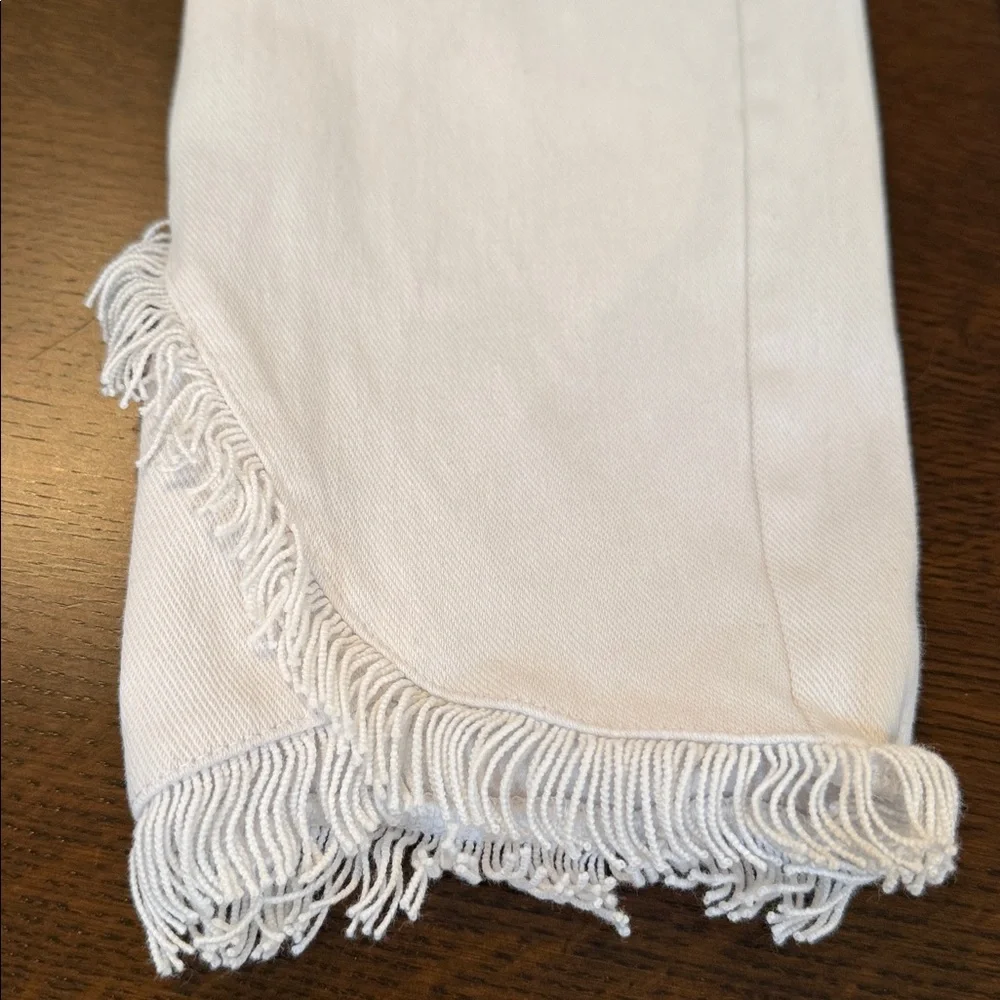 Lysse Fringe Tulip Hem Denim White Pants Size Large